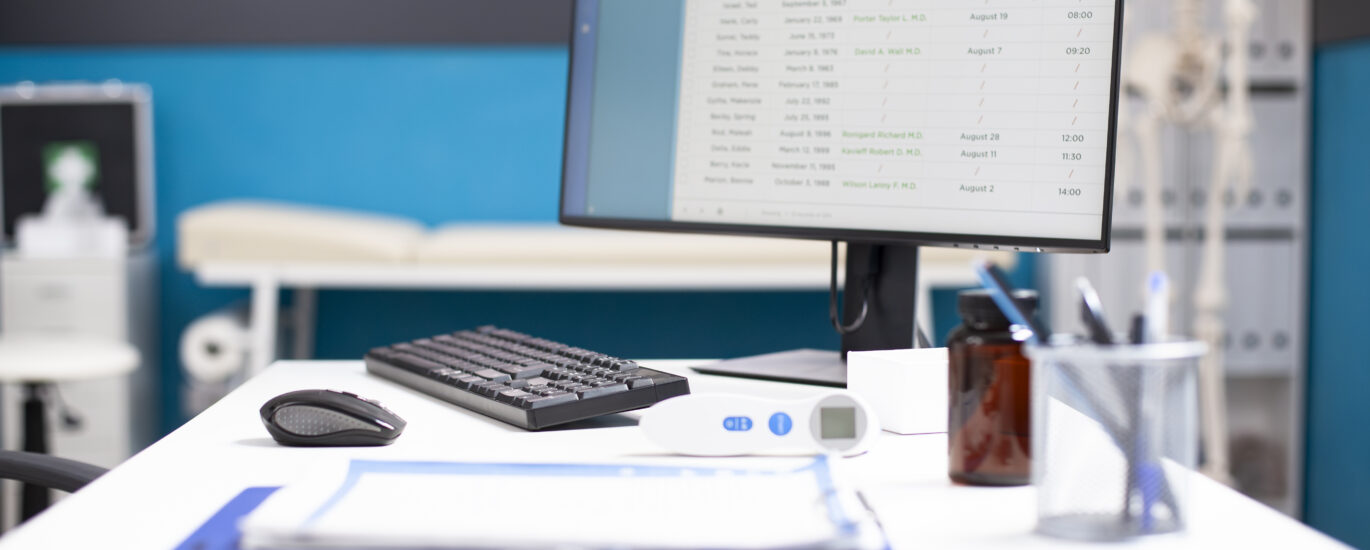 empty medical workspace with technology