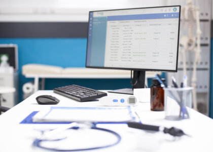 empty medical workspace with technology