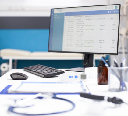 empty medical workspace with technology